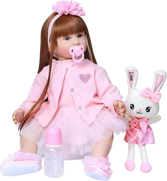 Pinky Lifelike Reborn Toddler Dolls Girl 24inch 60CM Realistic Look Princess Baby Doll Vinyl Silicone Long Hair Babies Toy Gift