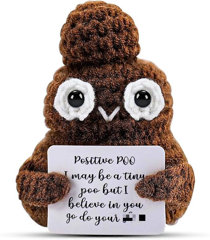 Hoedia Handmade Emotional Pickle Gift, Cucumber Crochet Doll Inspirational Gifts with Cards, Cute Knitted Funny Support Pickle Potato Friend Birthday (Positive Poo)