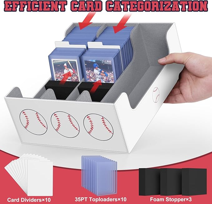 Mlikero Baseball Card Storage Box, Trading Card Storage Box Oversized Fits Toploaders, Magnetic Closure Sports Card Case for Baseball Cards (Holds 500+ Toploaders)