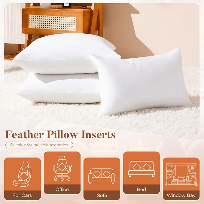 DOWNSTORIA 16x16 Feather Down Pillow Inserts Set of 2, 100% Cotton Cover | Soft Decorative Throw Pillows for Bed, Couch, Sofa, Bedroom, Living Room, Apartment and Farmhouse Home Decor
