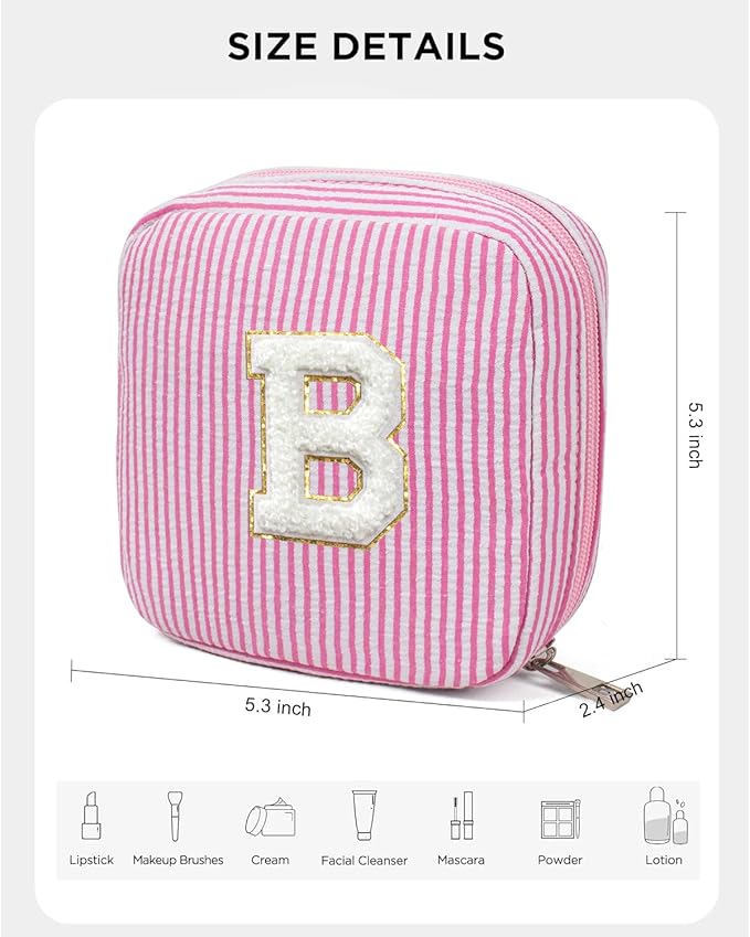 KOTORA Initial Makeup Bag for Women, Travel Cosmetic Bag with Small Makeup Brush Bag Cute Makeup Bag Toiletry Travel Bag Personalized Wife Friend Gifts Makeup Birthday Gifts for Women Her (Pink, B)