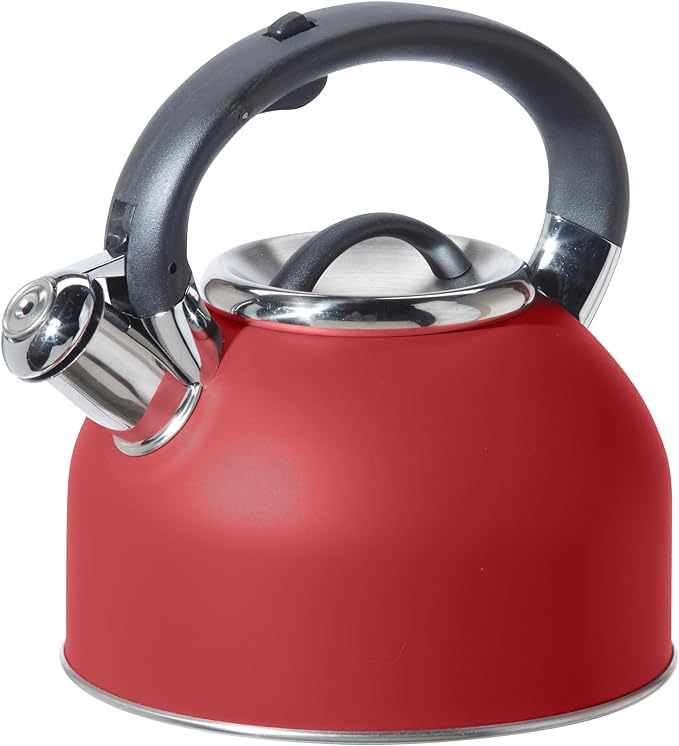 OGGI Tea Kettle for Stove Top - 64oz / 1.9lt, Stainless Steel with Loud Whistle, Ideal Hot Water Kettle and Water Boiler - Brick Red