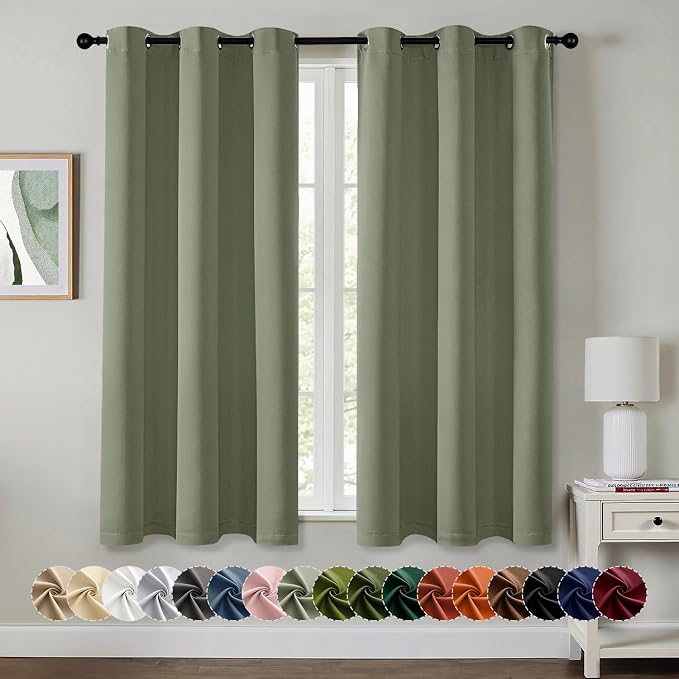 MIULEE Blackout Curtains for Bedroom 2 Panels 40 x 54 Inch Long Sage | Thermal Insulated, Living Room Darkening Grommet Drapes, Noise Reducing, Light Blocking Window Treatments