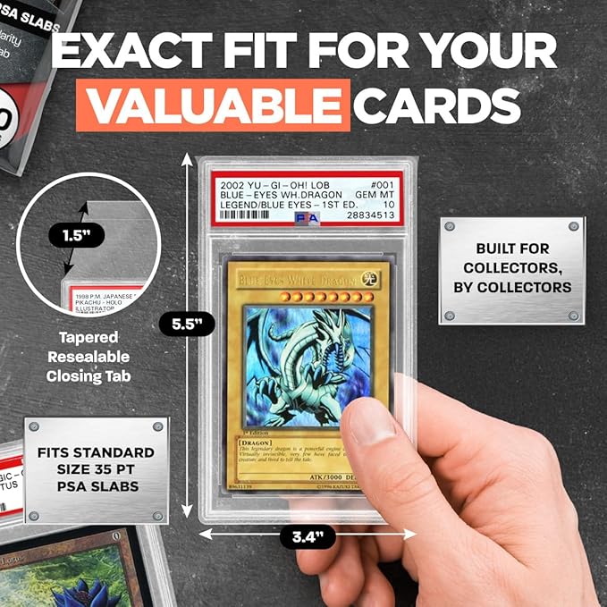 ONYX PSA Slab Sleeves - Graded Card Sleeves, PSA Perfect Fit Clear Cards Sleeves, Card Protector Sleeves, Exact Fit Plastic Trading Bags, Cover Guard Saver Holder Sleeve Grading Baseball, Sports, MTG