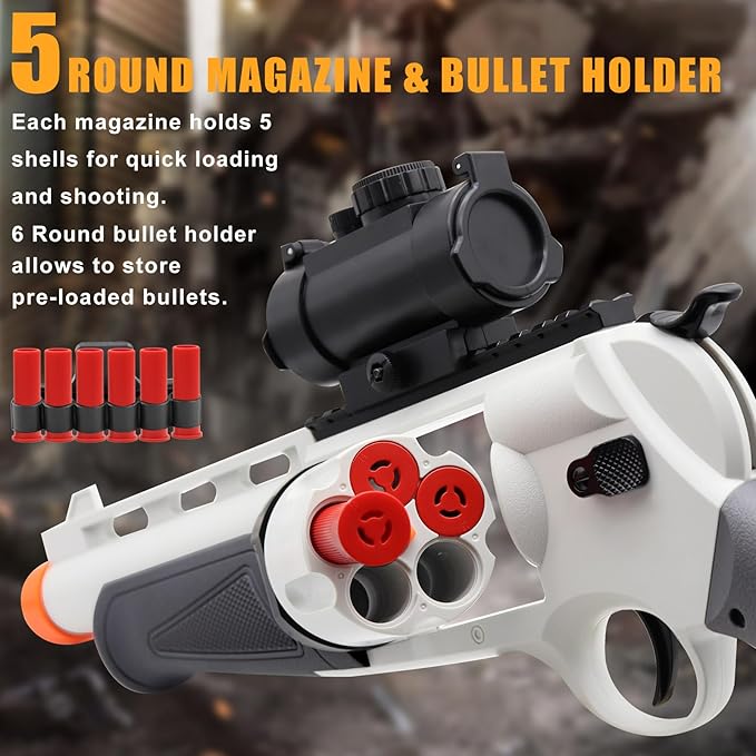 Toy Revolver Gun Toys for 8 9 10 11 12 13+ Year Old Boys Kids, Sports & Outdoor Play Toys Shotgun with Dart Bullet Holder & Scope, Play Toy Guns for Boys 8-13, Gifts for Birthday Halloween