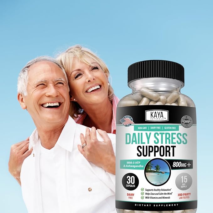 Kaya Naturals - Natural Herbal Stress Relief Support Vitamin Supplement to Relax and Calm The Mind - Boost Mood - Happy Pills - Anxiousness Support - 30 Capsules (Pack of 2)