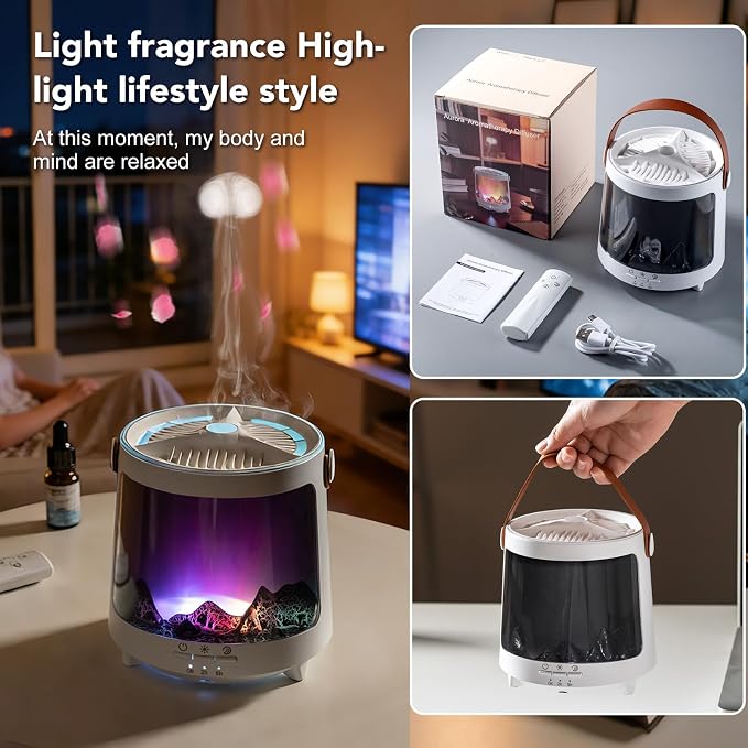 Essential Oil Diffuser, Jellyfish Aroma Diffuser Portable Aurora Flame Diffuser, 300ml Ultrasonic Cold Mist Humidifier, wimer and Auto-Off Function, Suitable for Home and Room (White)