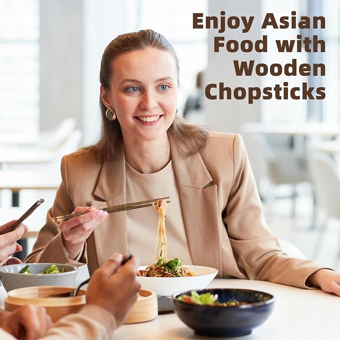 Antner 5 Pairs Wooden Chopsticks Reusable Classic Japanese Style Chop Sticks Dishwasher Safe Hand-Carved Hardwood Chopsticks for Sushi, Ramen, Hot Pot and Asian Cuisine, 8.8 Inch/22.5cm Gift Set