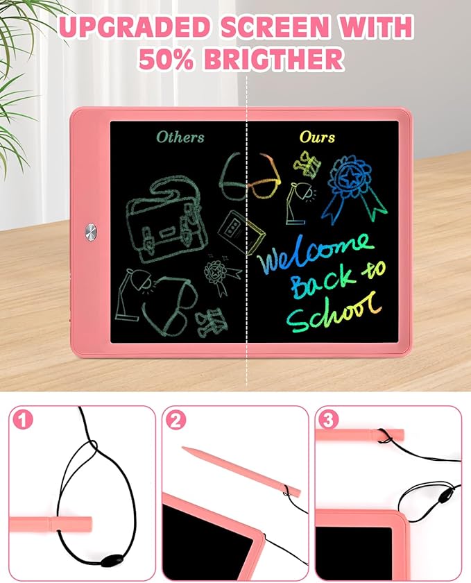 PINKCAT LCD Writing Tablet, Doodle Board Toys Gifts for 3-8 Year Old Girls Boys, 10 Inch Mess Free Coloring Books, Drawing Pad for Kids, Gifts for Toddler Christmas Stocking Stuffers Travel, Pink