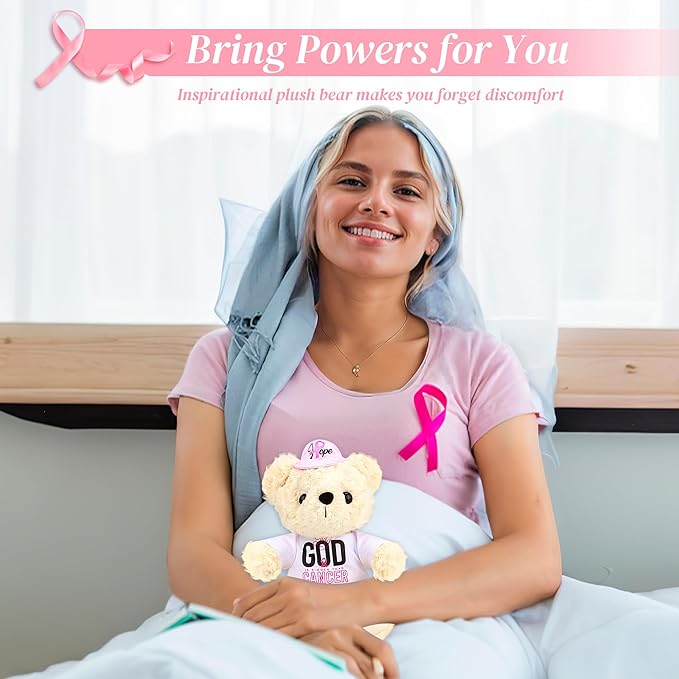Breast Cancer Survivor Teddy Bear Stuffed Animal – Breast Cancer Gifts for Women, 8" Breast Cancer Awareness Stuffed Bear Plush Toy with Pink Ribbon Hat, Breast Cancer Comfort Gifts | I'm a Survivor