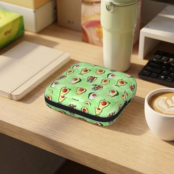 Travel Friendly Menstrual Organizer Cute Avocado Animals, Minimal Compact Structure, Discreet Care Pouch for Feminine Daily Necessities Packing
