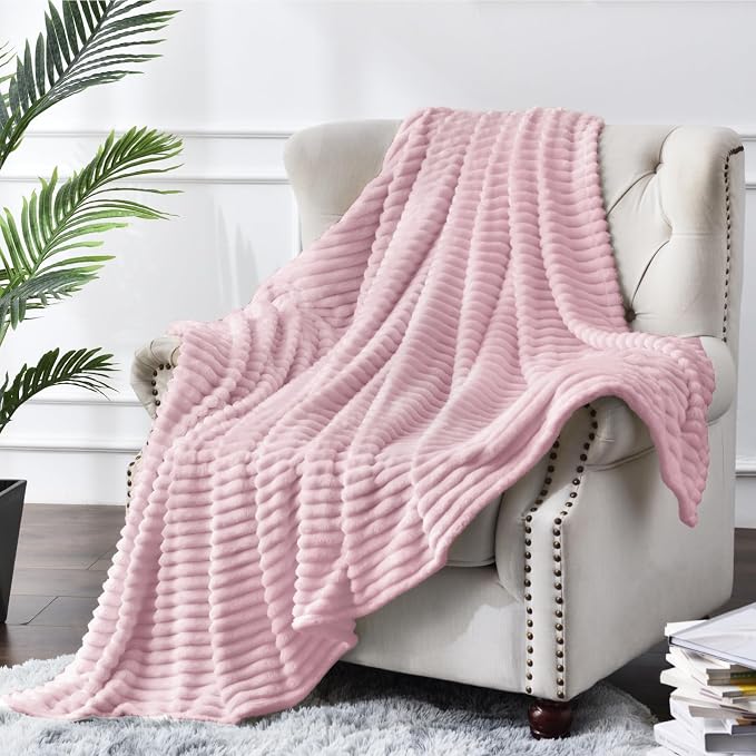 BEDELITE Ribbed Cherry Blossom Fleece Throw Blanket for Couch, 50x60 Inch | Soft Warm Decorative Fluffy Blanket, Cozy Plush Lightweight Fuzzy Throw Blanket for Bed Sofa Home Room Decor, Gift for Women