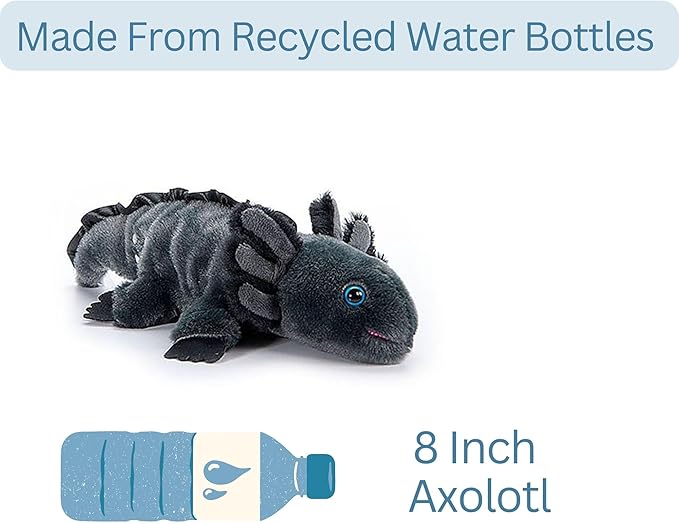 The Petting Zoo Black Axolotl Stuffed Animal Plushie, Gifts for Kids, Scoopz Sealife Animals, Black Salamander Plush Toy, 8 inches