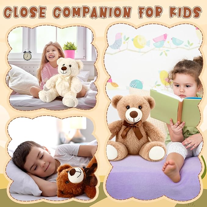 Civaner 4 Pack 14 Inches Teddy Bears Plush Stuffed Animals Valentine Cute Soft Bears Gifts Bulk for Women BFF Girlfriend(Light Brown, Dark Brown, White, Gray)