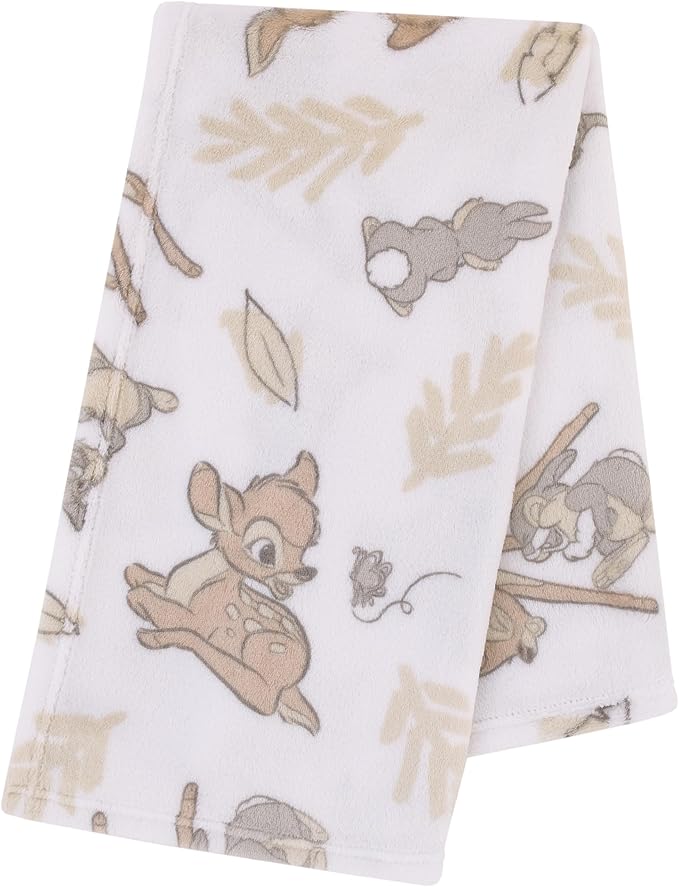 Disney B is for Bambi Tan, Gray, and White Super Soft Plush Baby Blanket