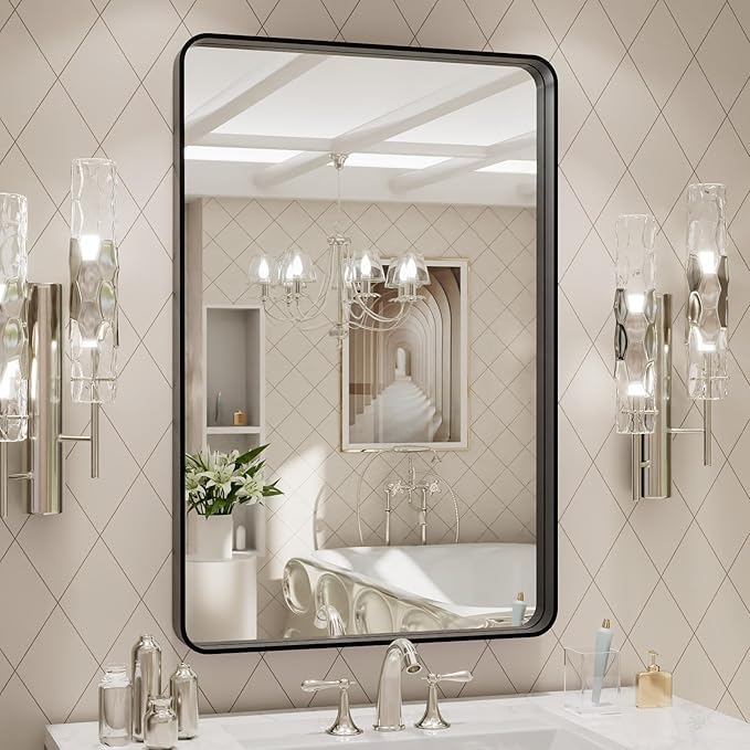 LOAAO 20X28 Inch Black Metal Framed Bathroom Mirror for Wall, Matte Black Bathroom Vanity Mirror Farmhouse, Anti-Rust, Hangs Horizontally or Vertically | Matte Black, Anti-Rust, Hangs Horizontally or Vertically