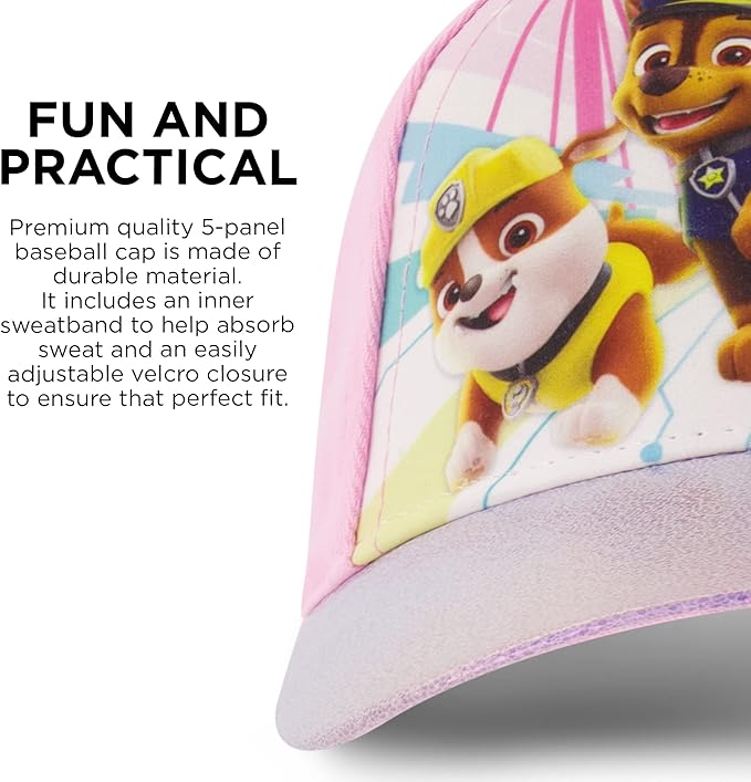 Nickelodeon Girls Cap, Paw Patrol Adjustable Toddler Hat For Ages 2-4 Baseball Cap, Pink, 2-4T US