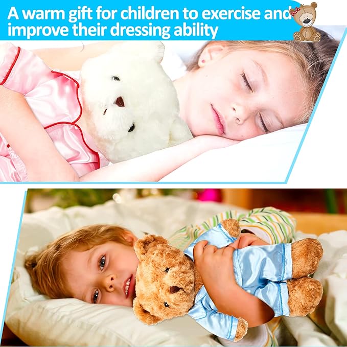 Civaner 2 Pack Blue and Pink Bear Clothes Outfit, Fit Most 12-16 Inch Bears Stuffed Animal Pajamas Plushie Clothes for Stuffed Animals, Pre-Kindergarten Toys(Solid Style)
