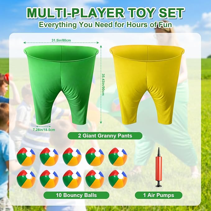 Granny Pants Yard Game, Outdoor Game with Bouncy Ball and Air Pump, Team Relay Family Reunion Party Field Game