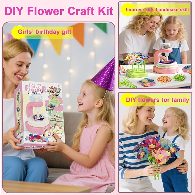 BEFANTST DIY Fabric Flower Craft Kit, Arts and Crafts for Kids 4-6, No Glue Required Educational Creative Handmade Flower Making Kit Toys for Girls Birthdays Gift Christmas Gift
