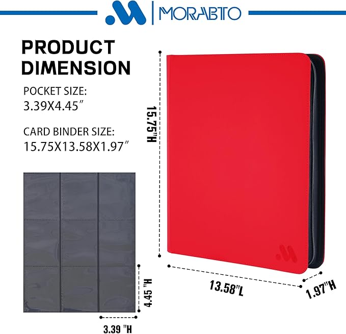 Top Loader Binder, Holds 324 Top Loaders,9 Pocket Top Loader Binders for 3" x 4" Rigid Cards,Top Loader Card Binder for Hard Plastic Top Loaders -Red