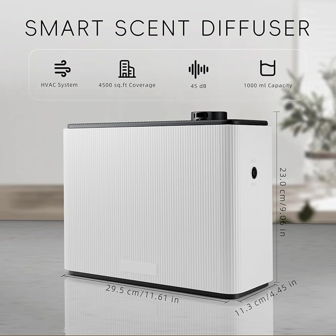 Smart Scent Air Machine for Home 1000mL Hotel Scent Diffuser for 4500 sq.ft HVAC Aroma Diffusers for Large Home Smart Bluetooth, Waterless Aromatherapy Ideal for Whole House (White)