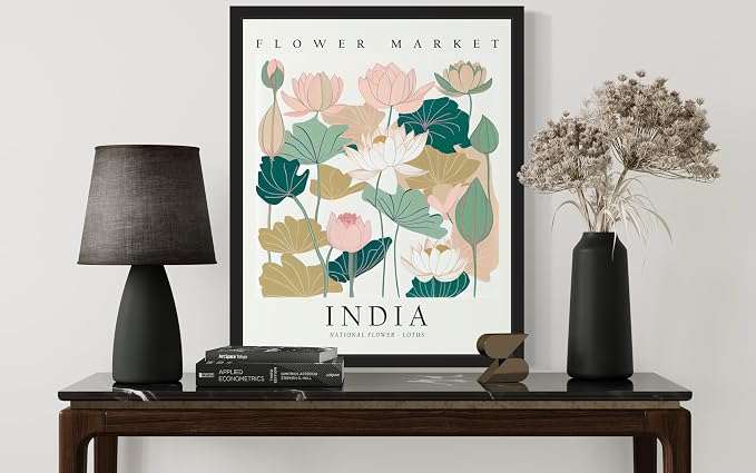 India, Lotus Unframed Art Print Poster, Flower Market Wall Art, Floral Artwork Decor for Bedroom, Kitchen, Bathroom, Livingroom Decoration 52 (India, Lotus, 20"L x 16"W, Unframed)