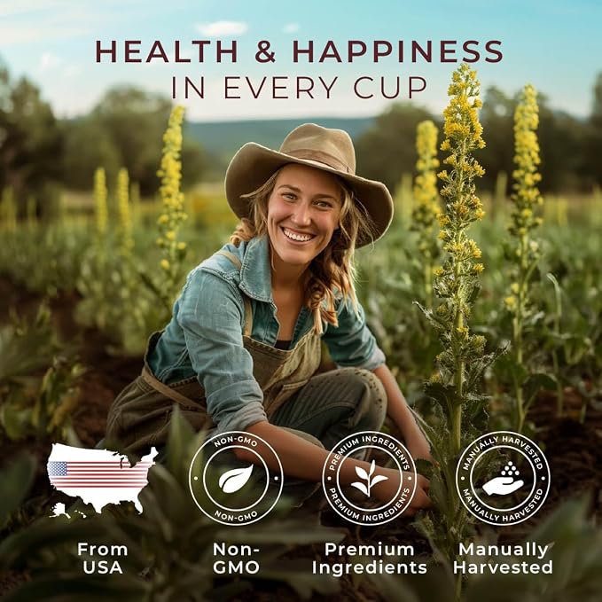 Gya Tea Co Mullein Leaf Herbal Tea Pod (16 Count)- Decaf Wellness Tea for Body Comfort & Relaxing (Pack of 2)