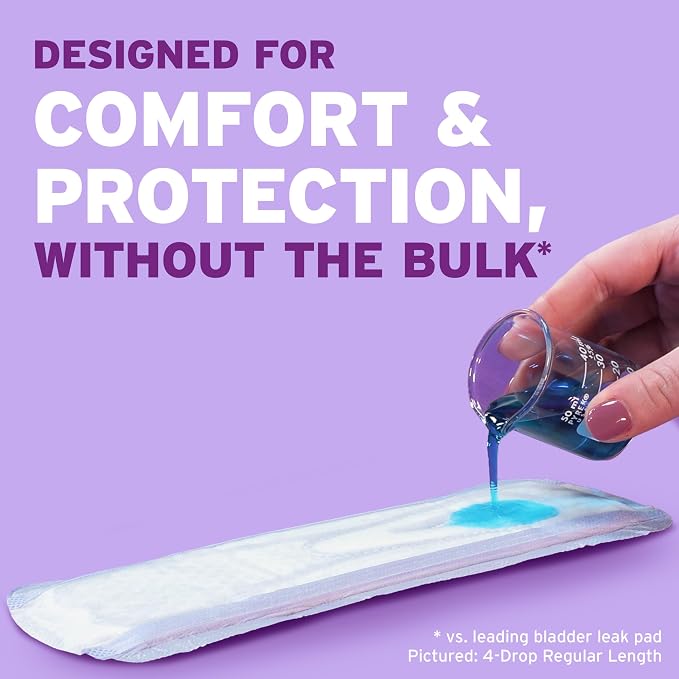 Poise Ultra Thin Incontinence & Postpartum Pads for Bladder Leaks, 4 Drop Moderate Absorbency, Long Length, 48 Count (Packaging May Vary) (Pack of 4)
