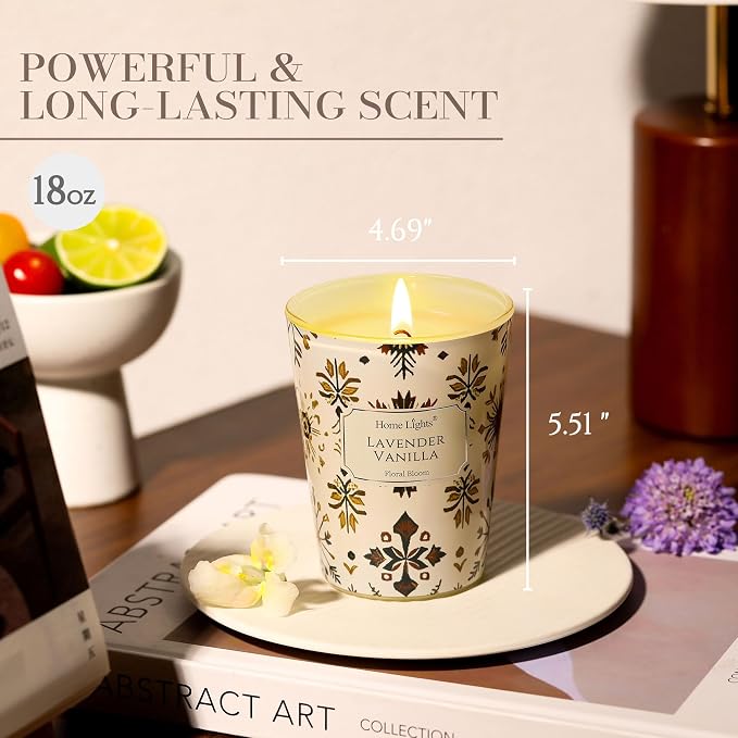 HomeLights Soy Wax Candles for Home Scented, 1-Wick Candles in Lavender Vanilla Scented, Aromatherapy Candles Gift for Parties, Relaxing, Bohemian Natural Textures, 6.7oz