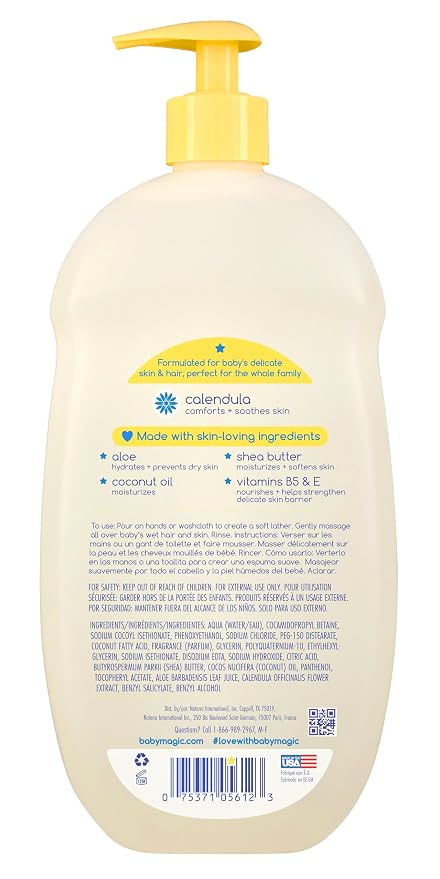 Baby Magic Moisturizing Hair & Body Wash Calendula & Coconut, Specially Formulated for Baby's Delicate Skin, Soft Powder Scent, Tear-Free, Hypoallergenic, Dermatologist Recommended, 30 Fl Oz