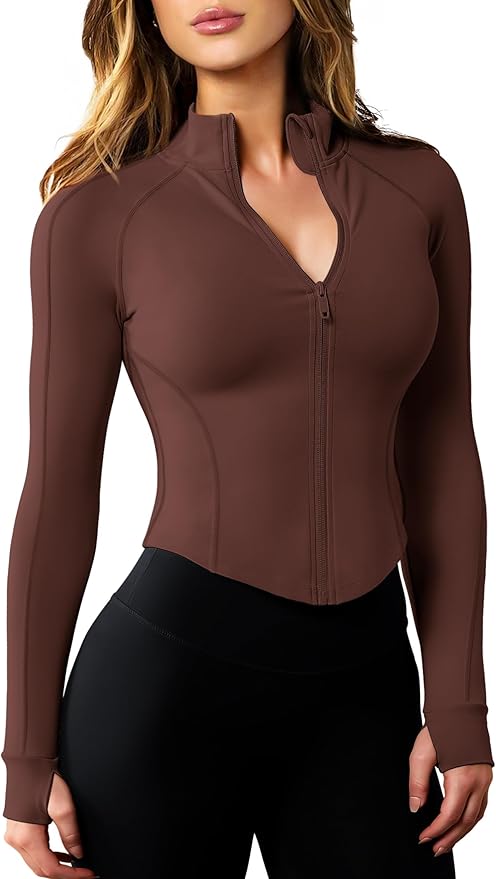 AVGO Women's Workout Jacket Lightweight Zip Up Cropped Yoga Jackets Slim Fit Athletic Tops with Thumb Holes