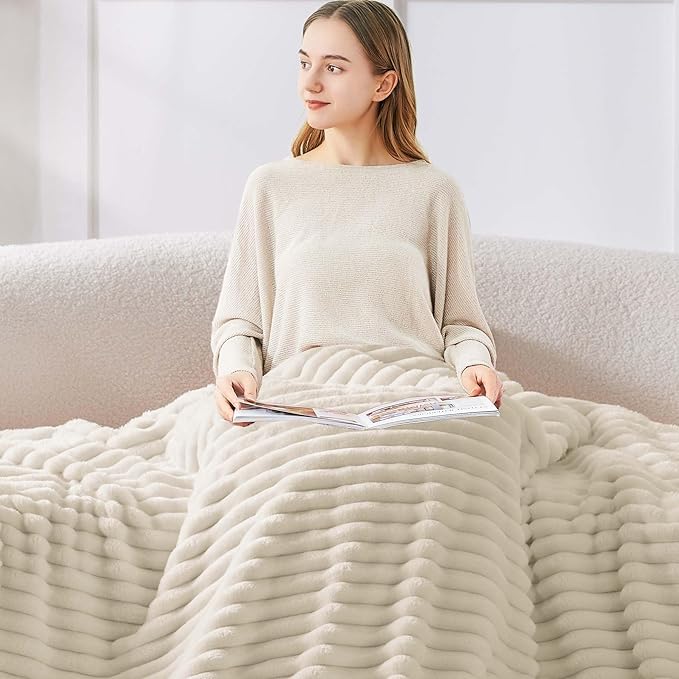 BEDELITE Ribbed Twin Blanket for Couch & Bed, Beige, 60"x80" | Ultra-Soft Plush Fleece, Cozy, Warm Yet Lightweight, Ribbed Texture, Home Decor, Machine Washable, Giftable, All-Season Use
