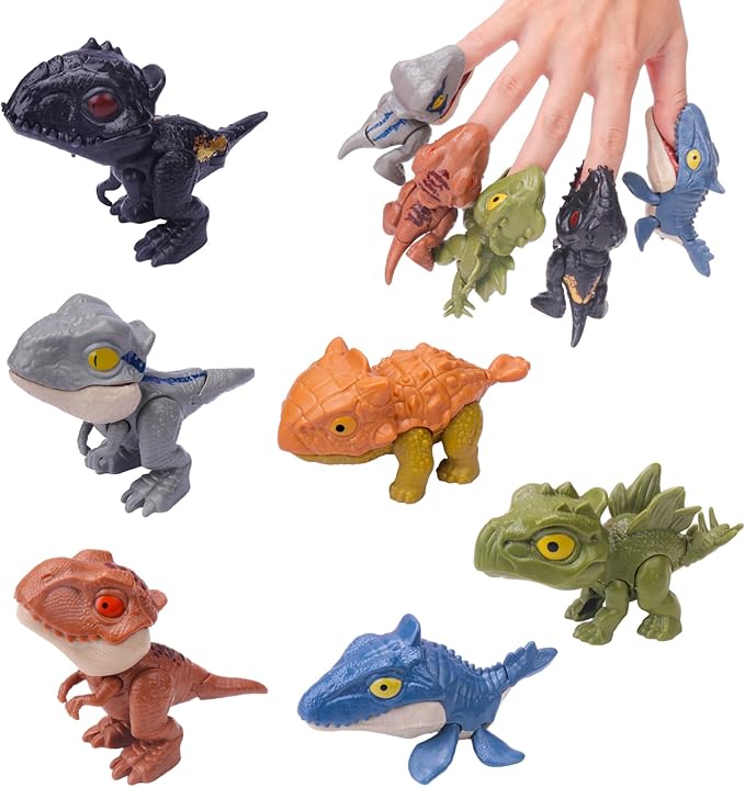 Zwish 6PCS Biting Finger Dinosaurs Toy Collectibles for Display, Play and Dinosaur Biting Fingers Puppet Model Figure Novelty Toys Birthday Gift Toys for 3+ Year Old Boys Girls Easter Eggs Filling