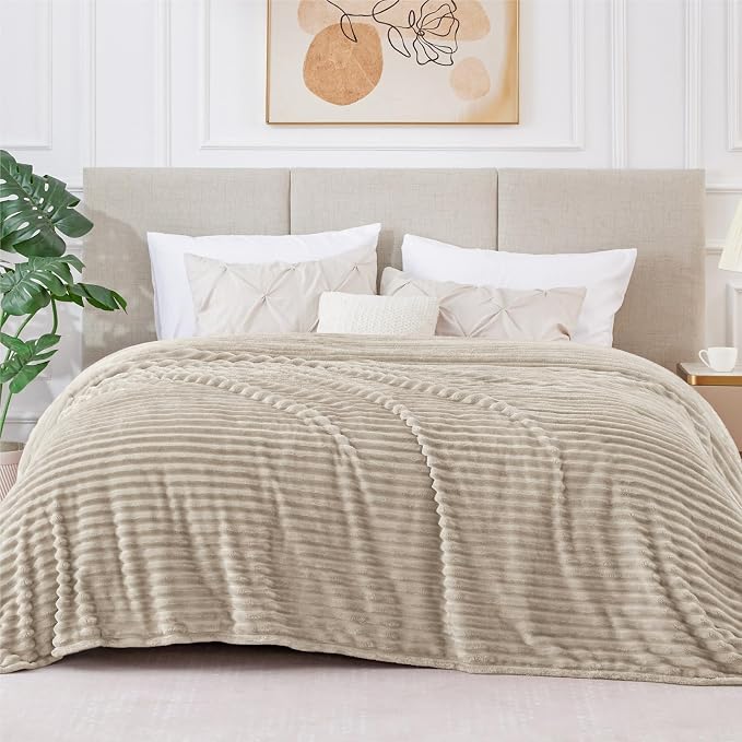BEDELITE 3D Ribbed Jacquard Linen King Size Blankets for Bed, 108x90 Inch | Soft Warm Decorative Fluffy Blanket, Cozy Fuzzy Lightweight Plush Fleece Throw Blankets for Bed, Room Decor, Gift for Women