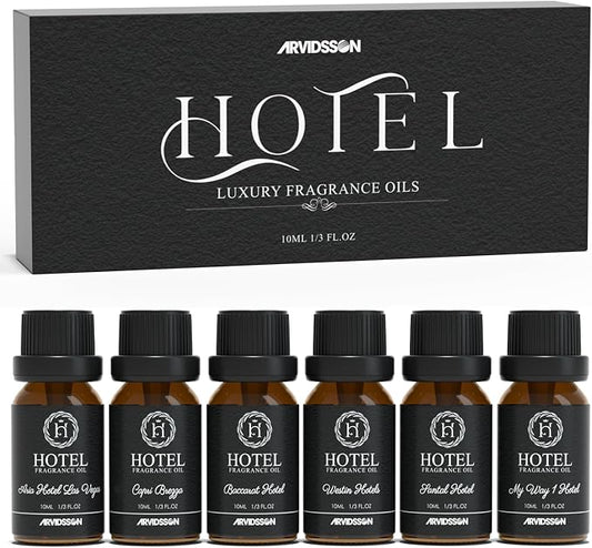 ARVIDSSON Hotel Diffuser Oil Gift Set - Inspired by 5 Star Hotel Scents - Luxury Hotel Essential Oils for Diffuser and Crafting, Premium Fragrance Oil Set, 6 x 10 mL, 0.34 fl oz