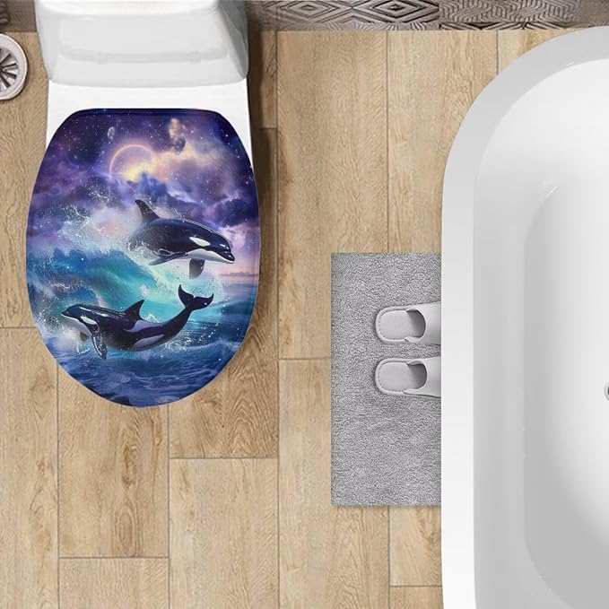Killer Whale Toilet Cover Seat Moon Fuzzy Toilet Seat Cover Soft Toilet Seat Cover Toilet Lid Covers for Bathroom Accessories Toilet Cover Lid