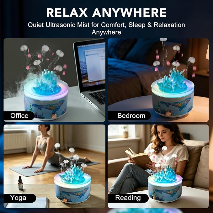Essential Oil Diffuser 360ML，Jellyfish Diffuser Cool Mist Ultrasonic Aroma Aromatherapy Diffuser with Remote Control 7 Light 2 Mist Mode for Home Bedroom Office Hotel (Blue)