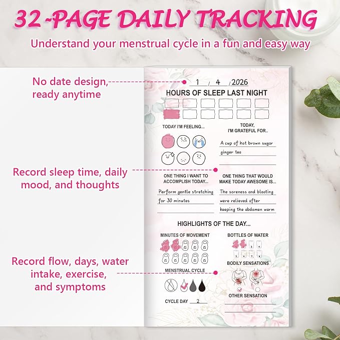 6 Pack Period Tracker Journal for Girls 6.5x3.5 Inch Period Tracking Notebook First Period Starter Kit Funny Daily Menstrual Cycle Tracker Gifts for Girls Teens Feminine Care 80GSM