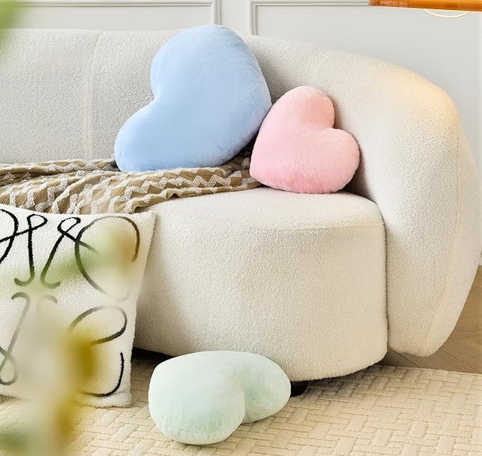 Petrella Heart Pillow Cute Fuzzy Pillows Throw Pillows for Bed Livingroom Home Decor Cushion Decorative Aesthetic Preppy Pillows Blue,Small 13"x10"