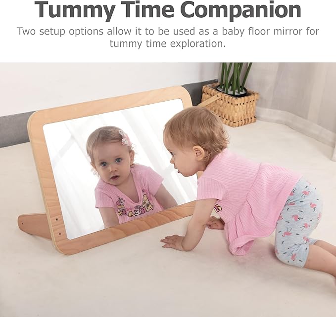 Montessori Baby 2-in-1 Shatterproof Safety Mirror with Pull-Up Bar - Infant Wall Mount & Floor Play for Tummy Time (6-18 Months)