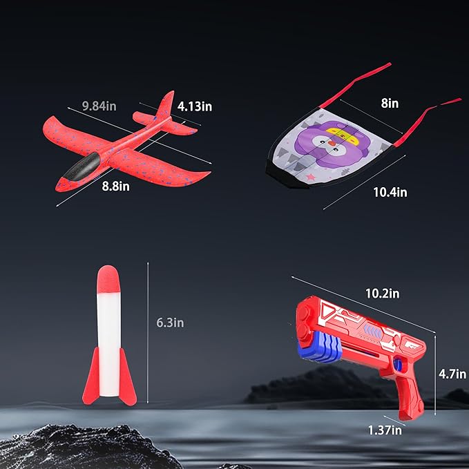 4PCS Airplane Launcher Toys, EVA Foam Glider Catapult Plane Toy for Kids Flying Toy - Fun Outdoor Flying Toy for Children Birthday Gifts for Boy Girl, Party Supplies,Red