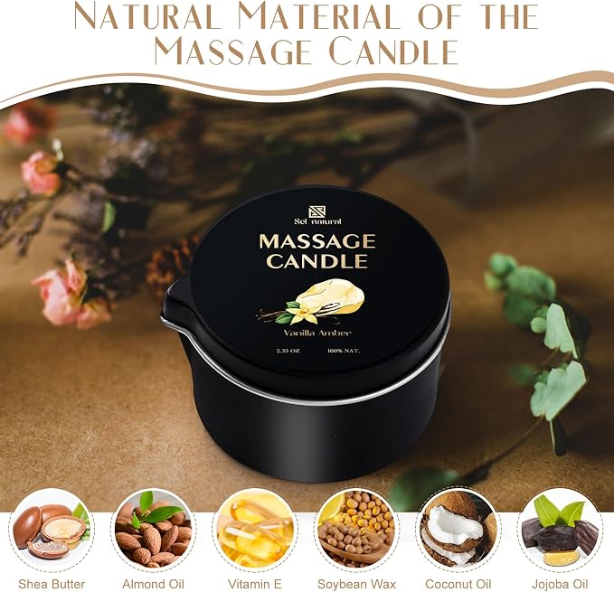 3 Pack Massage Oil Candles 2.35oz Low Temp Massage Candles 3 Scent Spa Therapy Body Oil Home Gift for Relaxation, Couples, or Self-Care (2.35 oz, Vanilla Amber, Lavender Sandalwood, Coconut Lime)