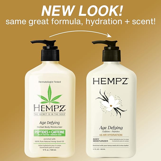 Hempz Age-Defy Body and Hand Lotion for Dry Skin, for Cracked & Crepey Skin, Quick Absorption Moisturizer, Large 17 oz