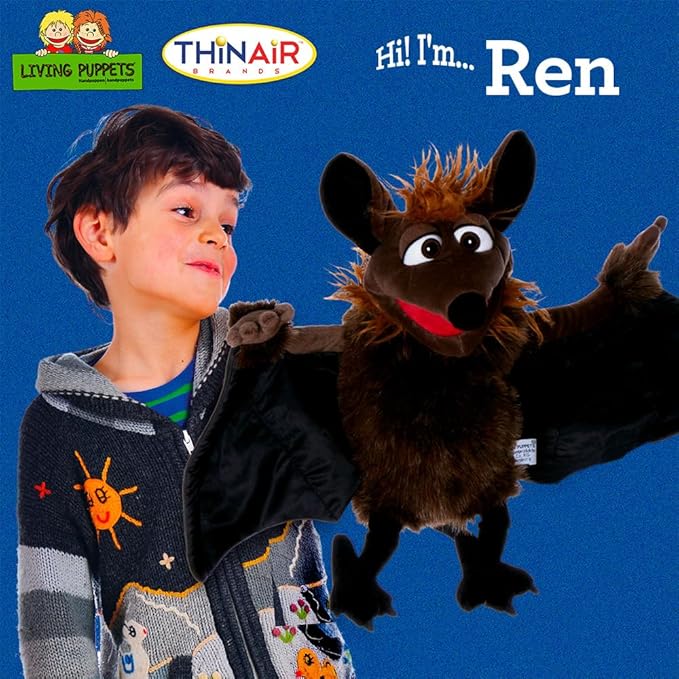 Living Puppets - Ren The 26-Inch Flying Bat, Plush Hand Puppet for Boys and Girls