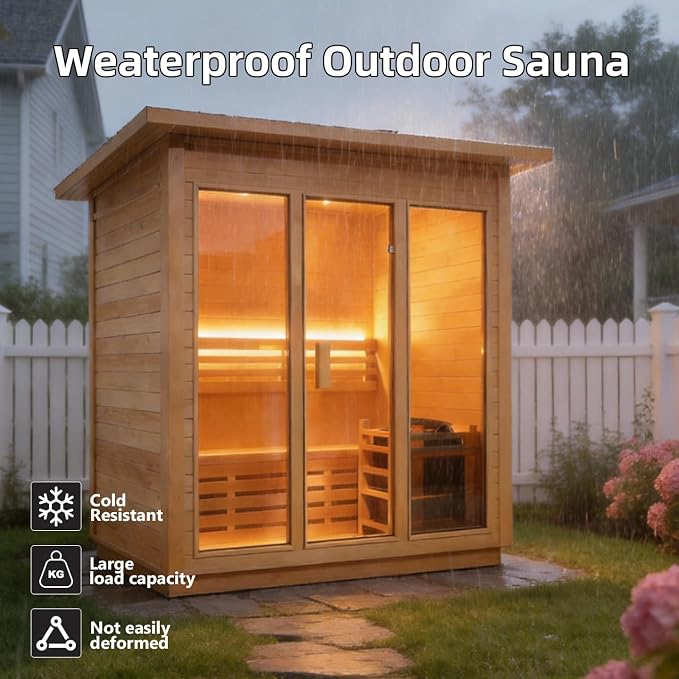 Outdoor Steam Sauna for 3 Person, Canadian Hemlock Sauna Room with 6KW ETL Toule Heater, Traditional Backyard Sauna Spa with Asphalt Shingles, Luxury Sauna Accessories for Home & Garden