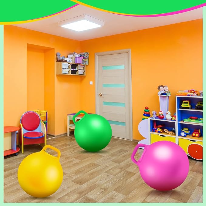 Lewtemi 3 Pcs 18 Inch Inflatable Bouncy Hopper Ball Large Round Jumping Balls with Handles for Kids Hopping Toys for 6 Years Old and Above Children Boy Girl(Pink, Yellow, Green)