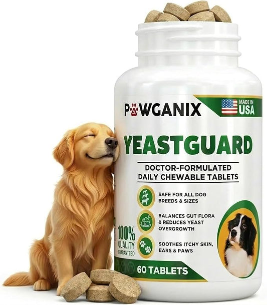 YeastGuard – Dog Yeast Infection Treatment & Probiotics (60 Chews) | Itchy Skin, Ear, Paw & Allergy Relief | 2B CFU + Caprylic Acid | Vet-Approved, Made in USA