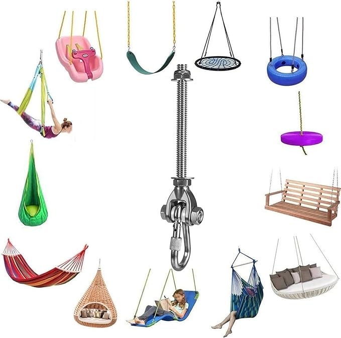 4 Heavy Duty Swing Hangers 180° Swing Seat Hardware Replacement Stainless Steel Swing Hooks 800LBS Capacity Playground Hammock Chair Porch Swing