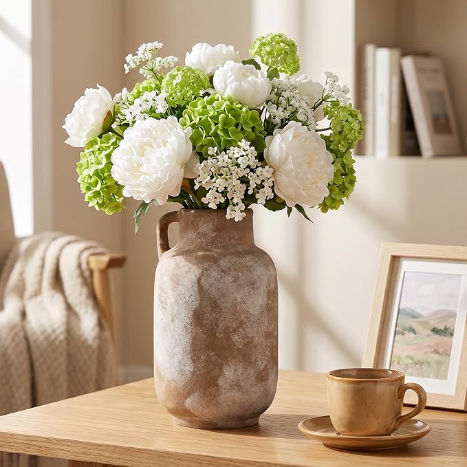 Ceramic Flower Vase, 9.3in Farmhouse Table Rustic Vases, Small Flower Terracotta Vases for Home Decor, Living Room,Table, Handcrafted (Terracotta)